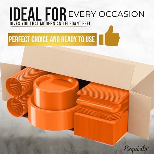 Exquisite 350 Pcs Orange Plates and Napkins Party Supplies Plate Sets - Image 3