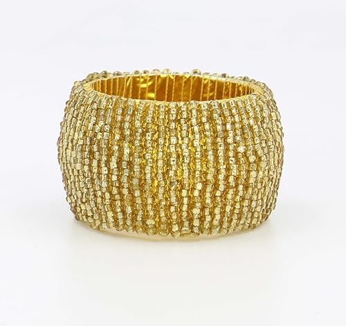 COTTON CRAFT Glitz Handmade Beaded Napkin Rings - Set of 12 - Gold - Image 3