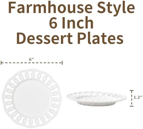 White Small Dessert Plates Set of 4,Ceramic Dinner Plates 6 Inch for Appetizer, Fruits, Cake, Salad,Microwave Safe,Christmas Gift,Hollow-out Style - Image 2