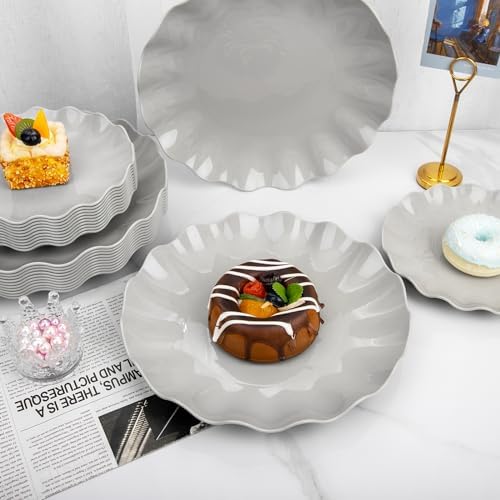 LIYH 24Pcs Grey Plastic Plates Reusable Unbreakable Dinner And Salad Set - Image 6