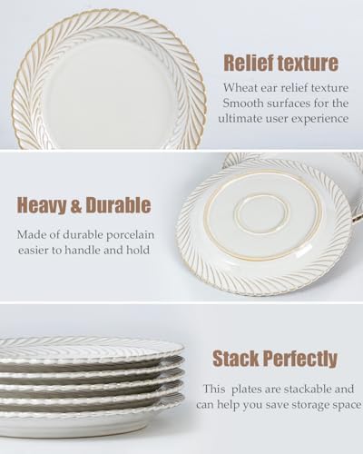 Ceramic 8 inch Dessert Plates, Set of 6, Microwave & Dishwasher Safe, Vintage Farmhouse Small Dinner Plates ; Salad Plates for Kitchen, Cake Serving Stoneware Dishes Housewarming Gift (Wheat Ear) - Image 5