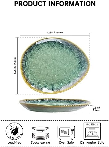 Henten Home Ceramic Appetizer Plate Set, 6.75 Inch Dessert Plates, Reactive Glaze Serving Plates for Snack, Sushi, Set of 4, Microwave & Dishwasher Safe (Green) - Image 2