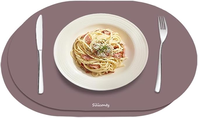Silicone Placemats, Oval Placemats Set of 4. Heat-Resistant and Easy to Clean Siliconty Mats, Non-Slip Silicone Placemats for Table Protection. (2, Cameo Brown)