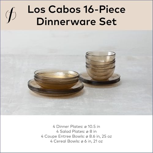 FORTESSA Los Cabos Tableware, 16-Piece Glass Dinnerware Set with 4 Dinner Plates, 4 Salad Plates, 4 Coupe Bowls and 4 Cereal Bowls, Dishwasher-Safe Glass Plate Set, Ginger Root - Image 5