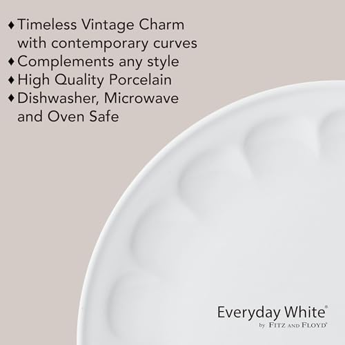 Fitz and Floyd Everyday Vintage Scalloped Porcelain 12 Piece Dinnerware Plate Bowl Set, Service for 4 - Image 6