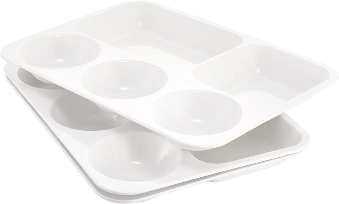 Divided Melamine Plates 5-Compartment White Serving Tray, 13.3 x 9.76 inches, 3 PCS, PFW-133976-03