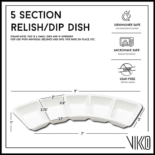 Vikko Serving Tray, 5 Section Porcelain Circular Serving Platter, Pack of 2, 10 Inch Small White Serving Dish for Entertaining, Condiments, Candies, Charcuterie, Snack