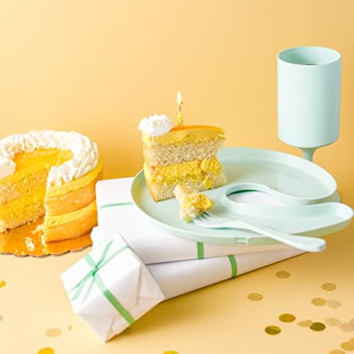 Knork Eco Party Bundle, Appetizer Plate, Party Cup, Party Utensils, 5 Piece Set, Mint - Image 4