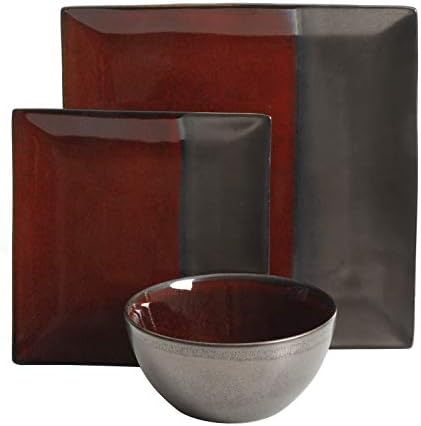Gibson Elite Decadence 12 Piece Reactive Glaze Dinnerware Set Service for 4, Red with Reactive Metallic Color - - Image 2