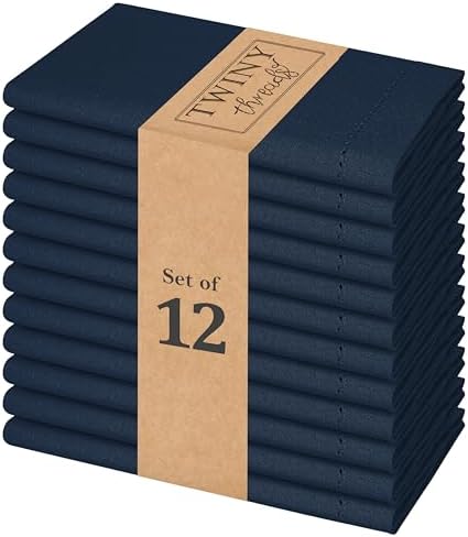 TWINY threads Set of 12 100% Cotton Cloth Napkins, 18" x 18", Navy Blue by TWINYThreads