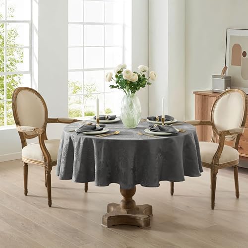 Newbridge Barcelona Damask Fabric Tablecloth, 90 Inch Round, Grey – No Iron, Soil Resistant Table Cover for Dining, Parties and Holidays - Image 6