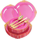 125PCS Clear Hot Pink Plastic Plates for Wedding Party Birthday by Joyido