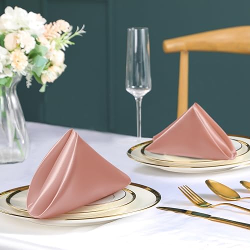 Rose Gold Satin Napkins & Napkin Rings Set, 100 Pack, 12x12 Inch - Image 4