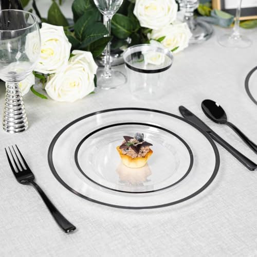 N9R 350PCS Plastic Plates Set Clear & Black for Party & Graduation - Image 3