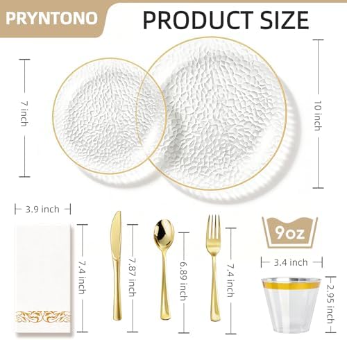 350PCS Clear Gold Plastic Dinnerware Set for 50 Guests - Image 2