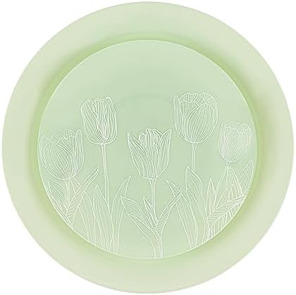 PLASTICPRO 32 Pack Elegant Disposable Plastic Plates Combo Set Includes 16 Dinner Plates and 16 Salad Plates Heavy Duty Fancy Party Plates Green and White Tulip Design by PLASTICPRO