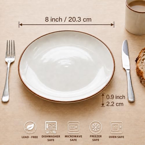 Dinner Plates Set of 6, 8 Inch Scratch Resistant Ceramic Plates, Pasta Plate, Salad Plate, for Main Course, Dishwasher and Microwave Safe, Cold Multicolor - Image 2