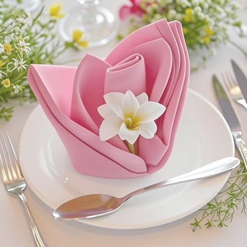 FOLINS&HOME Pink Cloth Napkins Set of 6, Decorative 17x17 Inch Napkins - Image 5