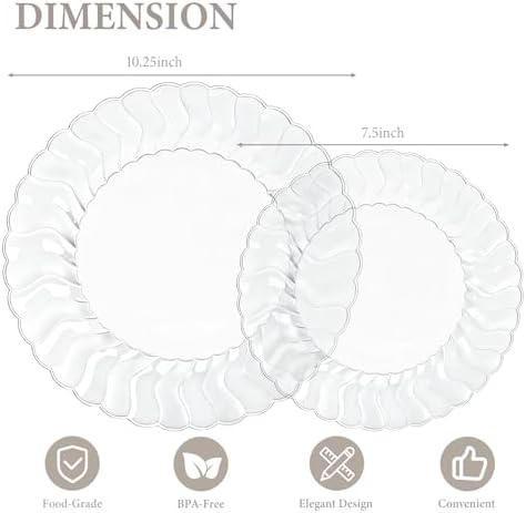 Lullaby 60PCS Clear Scalloped Plastic Plates, Disposable Plates for Party - Image 2