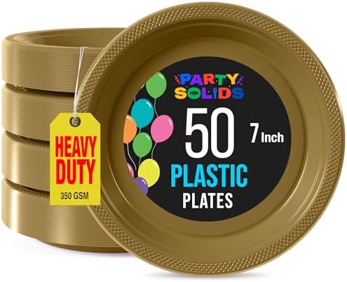 Exquisite Party Solids Sturdy Gold Plastic Plates 7" Cake Plates 50 Pcs by Exquisite