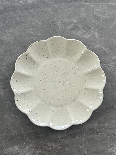 White Ceramic Salad Plates Set of 4, 8 Inch Flower Shaped Appetizer Plates, Embossed Small Plates for Salad,Cake,Snacks,Fruit,Tea Party, Microwave Oven Dishwasher Safe (PALE YELLOW, 10 IN) by SHIDACHENG