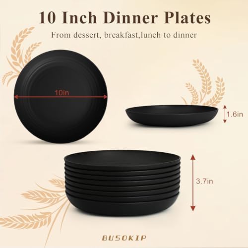 10 Inch Salad Plates, Unbreakable Dishes Set for 8 - Black - Image 2