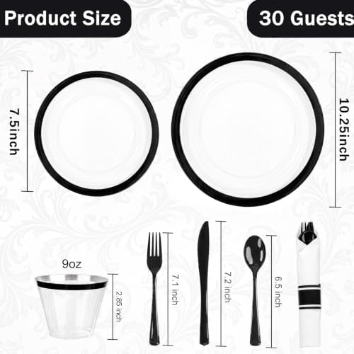 I00000 210 Pcs Clear and Black Plastic Plates, Disposable Dinnerware Set - Image 3