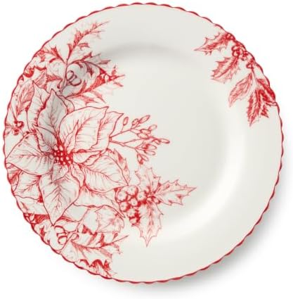 Crimson Noel SALAD/DESSERT PLATES, SETof 6 Assorted Designs — Six 8.5-inch assorted white porcelain plates in dramatic crimson toile, carrying the collection's bold botanical artistry to every course. - Image 2