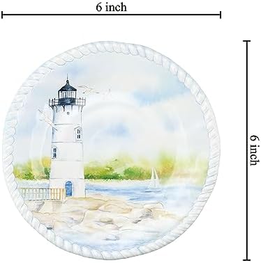 UP Lighthouse Melamine Round Dessert Plates, Small Serving Plates, for Appetizer, Snacks, and Side Dishes, Multicolor, 6 Inch, Set of 4 - Image 3