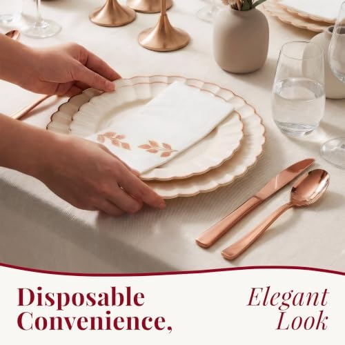 By Madee HEAVYWEIGHT Scalloped Rose Gold Disposable Dinnerware Set 175 Pc - Image 2