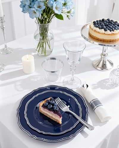 Hioasis 350 Pcs Blue Silver Plastic Plates Wedding & Party - Image 6