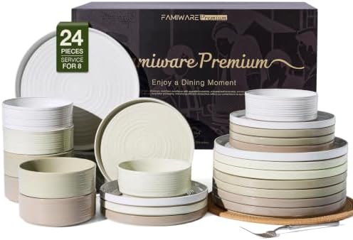 Stoneware Dinnerware Sets, Plates, Bowls, Dishes Set for 8 by FamiwarePremium