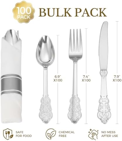 Goodluck 400PCS Silver Fancy Wrapped Silverware Set Disposable - Image 3