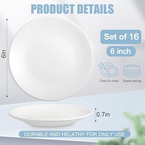 16 Pcs Porcelain Dessert Plates,6 inch White Appetizer Plates,Round Small White Plates,Small Plates for Appetizers,Ceramic Dessert Plate for Cake Snacks,Microwave Oven and Dishwasher Safe - Image 2