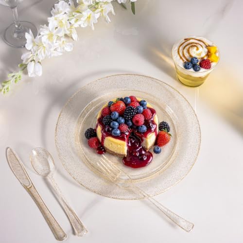 BESTVIP 600PCS Gold Glitter Dinnerware Set for 100 Guests, Plastic Plates - Image 2