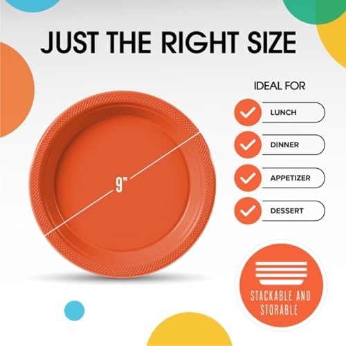 Exquisite Party Solids Sturdy Orange Plastic Plates 9" Party Plates 50 Pcs - Image 3