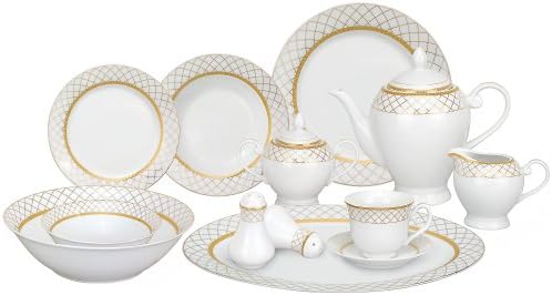 Lorren Home Trends 57-Piece Porcelain Dinnerware Set, Beatrice, Service for 8 by LorrenHomeTrends