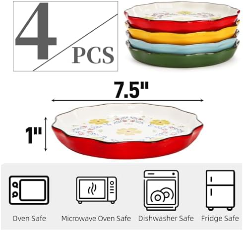 Pumtus 4 Pack Ceramic Dessert Plates, 7.5 Inch Small Floral Dinner Appetizer Plate, Lunch Salad Serving Dishes, Vintage Flat Pasta Bowl for Steak Fruit Pizza, Dishwasher & Microwave Safe - Image 2