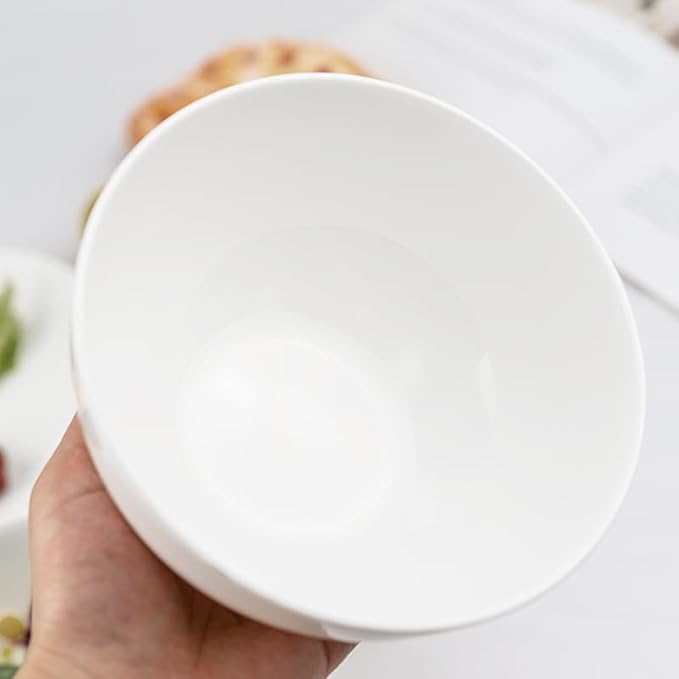 Fine Bone China Bowl, 6 Inches, Set of 6, Fine Glaze With Pure White Color Easy to Clean, Thin Thickness and Light Weight, Service for Salad, Rice, Soup and Pasta, Microwave and Dishwasher Safe