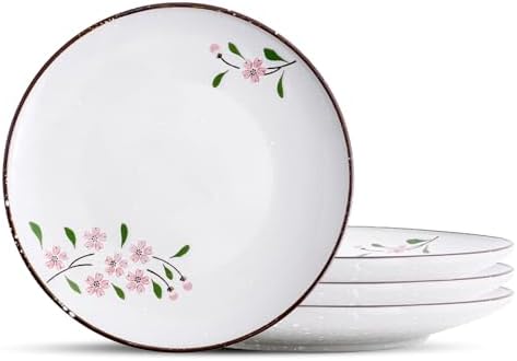 Ceramic Appetizer/Dinner Plates, 8 Inch Round Serving Plates (4, Pink Sakura) by DealbyBox