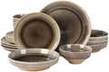 Gibson Elite Hailstone 16 Piece Stoneware Reactive Glaze (Service for 4) Ceramic Plates and Bowls Dinnerware Set - Black by GibsonHomewares