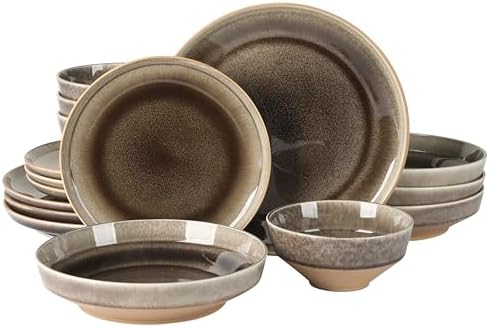 Gibson Elite Hailstone 16 Piece Stoneware Reactive Glaze (Service for 4) Ceramic Plates and Bowls Dinnerware Set - Black by GibsonHomewares