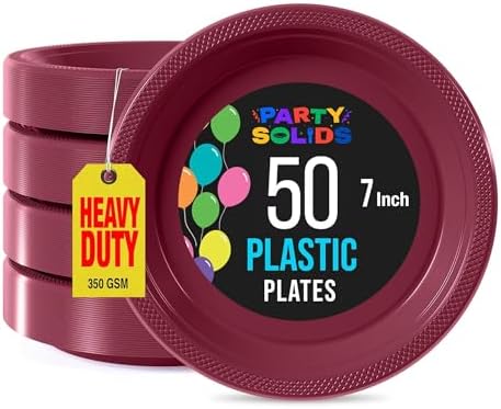 Exquisite Party Solids Sturdy Burgundy Plastic Plates 7" Cake Plates 50 Pcs by Exquisite