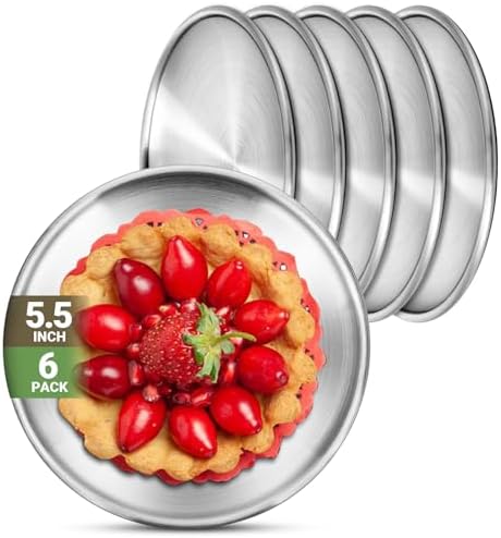 Stainless Steel Plates, 6 Pack 5.5 inch 304(18/8) Metal Food Serving Plate Set, Reusable Snack Eating Dishes Round Shatterproof Plate Silver Dinnerware for BBQ Dinner Oven Dishwasher Safe by Offiper