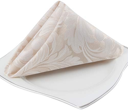 EHouseHome Damask Jacquard Cloth Napkins Waterproof Spillproof Polyester Fabric Napkins,Beige,Set of 4, 17 x 17 Inch by EHouseHome