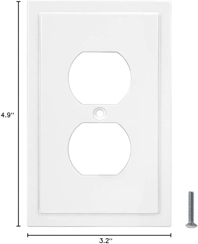 Henne Bery Modern Edge Decorative Wall Plate Switch Plate Outlet Cover, Durable Solid Zinc Alloy (Single Duplex 3PK, White)