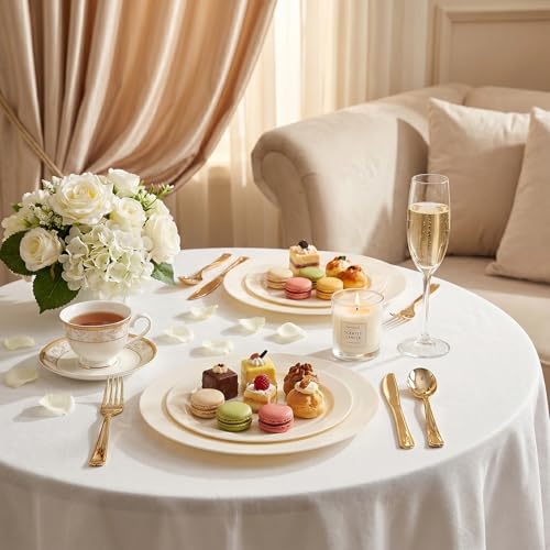 I00000 102 Pcs Ivory Plastic Plates, Disposable Party Plates Include 51 Ivory Dinner Plate 10’’ and 51 Plastic Dessert Plate 7’’ Perfect for Birthday, Party & Wedding (Pack of 2) - Image 4