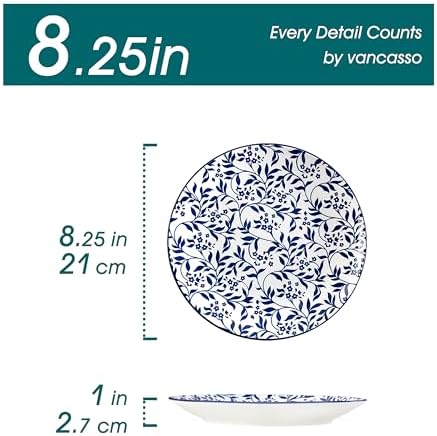 vancasso 8.25" Blue Salad Plates Set of 6, Porcelain Dessert - Image 2