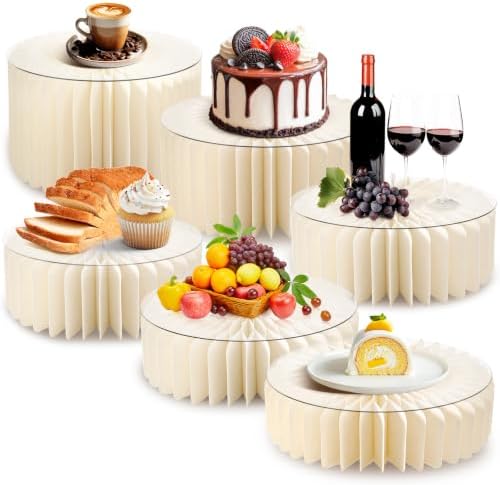6 Pack Buffet Risers Foldable Food Display Risers Food Risers for Buffet Table Tall Cake Stands Cylinder Stands for Party Pedestal Cake Stand Dessert Table Display Set Cupcake Stands Cupcake Display (‌Cream, 6Pcs) by Unknown