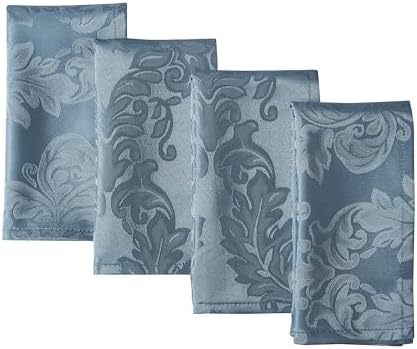 Newbridge Barcelona Damask Fabric Napkins, Set of 4, Blue – No Iron, Soil Resistant Cloth Napkins for Dining, Parties and Holidays by HomeBargainsPlus